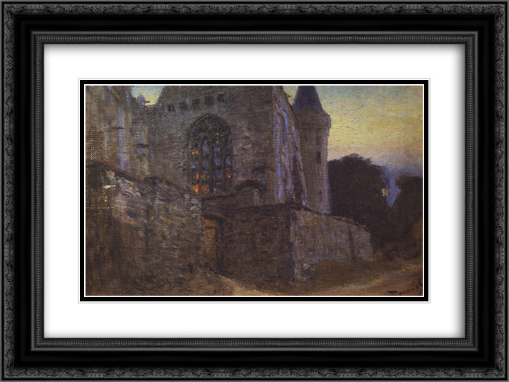Redon Abbey 24x18 Black Ornate Wood Framed Art Print Poster with Double Matting by Polenov, Vasily
