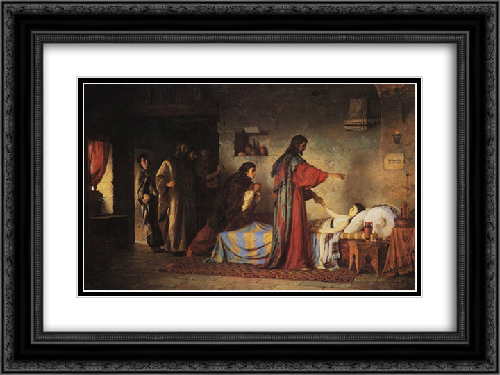 Ressurection of Jairus daughter 24x18 Black Ornate Wood Framed Art Print Poster with Double Matting by Polenov, Vasily