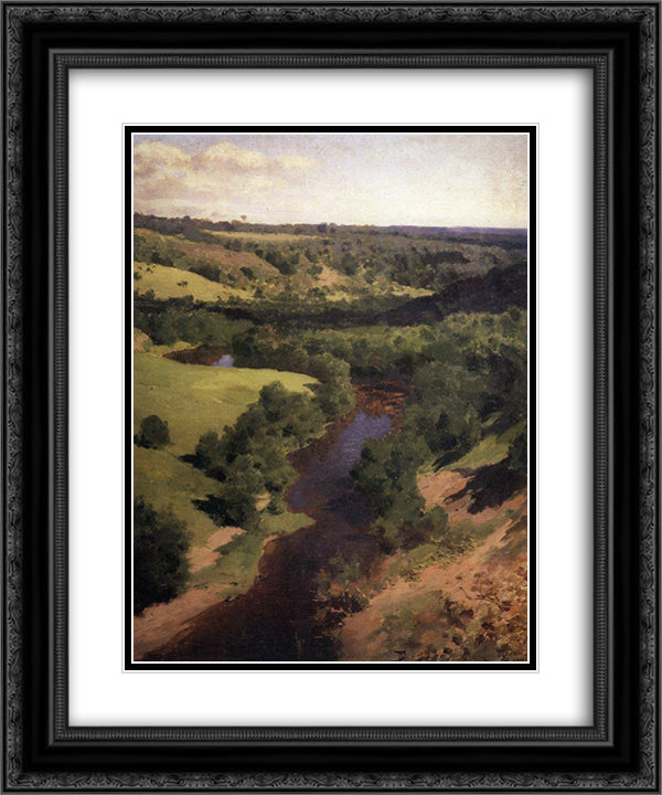 River Voria 20x24 Black Ornate Wood Framed Art Print Poster with Double Matting by Polenov, Vasily