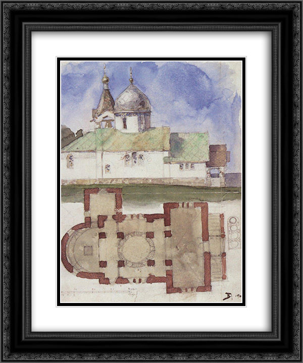 Sketch and floor plan of Holy Trinity Church in Biokhovo village 20x24 Black Ornate Wood Framed Art Print Poster with Double Matting by Polenov, Vasily