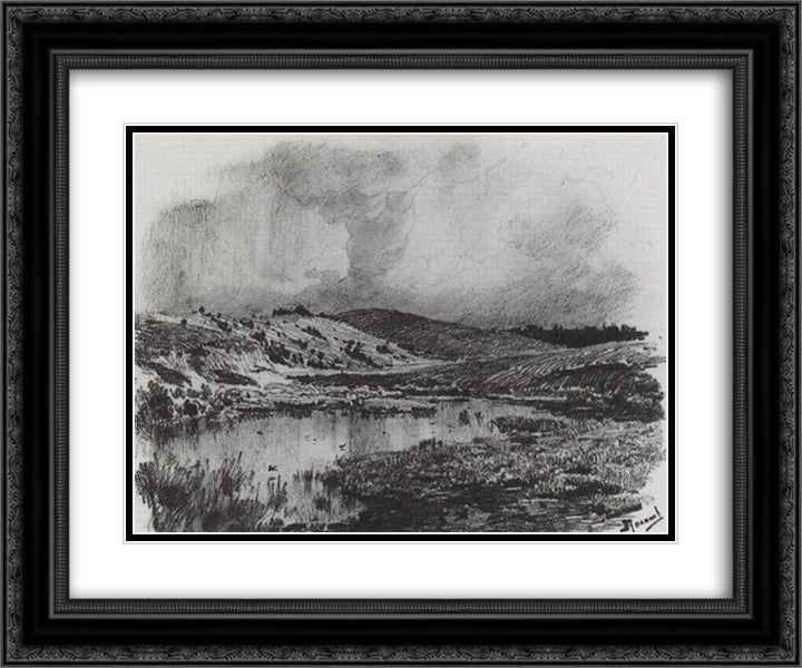 Soars. Swamp. 24x20 Black Ornate Wood Framed Art Print Poster with Double Matting by Polenov, Vasily