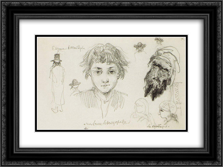 The boy in Nazareth. Jews in Tabor. 24x18 Black Ornate Wood Framed Art Print Poster with Double Matting by Polenov, Vasily