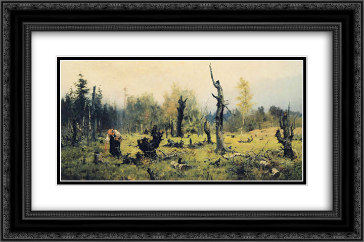 The Burnt Forest 24x16 Black Ornate Wood Framed Art Print Poster with Double Matting by Polenov, Vasily