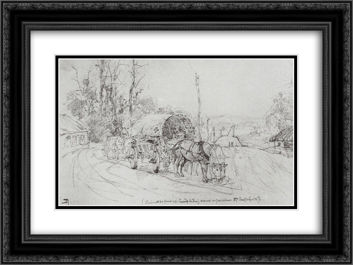 The cart with the wounded 24x18 Black Ornate Wood Framed Art Print Poster with Double Matting by Polenov, Vasily