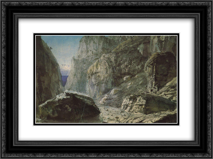 The gorge of the Rocky Mountains 24x18 Black Ornate Wood Framed Art Print Poster with Double Matting by Polenov, Vasily