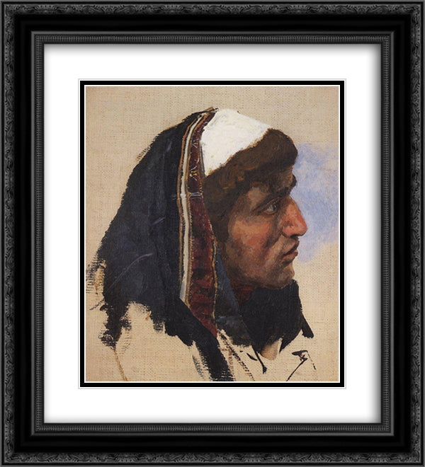 The head of a young man in a blue veil 20x22 Black Ornate Wood Framed Art Print Poster with Double Matting by Polenov, Vasily