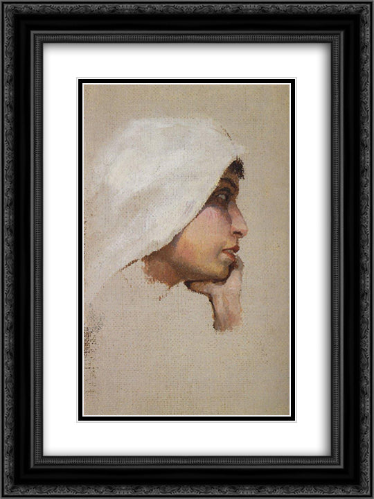 The head of a young woman in a white veil 18x24 Black Ornate Wood Framed Art Print Poster with Double Matting by Polenov, Vasily