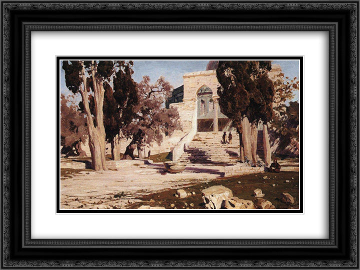 The Mosque of Omar. Haram el-Sharif. 24x18 Black Ornate Wood Framed Art Print Poster with Double Matting by Polenov, Vasily