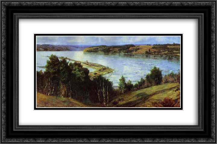 The River Oka 24x16 Black Ornate Wood Framed Art Print Poster with Double Matting by Polenov, Vasily