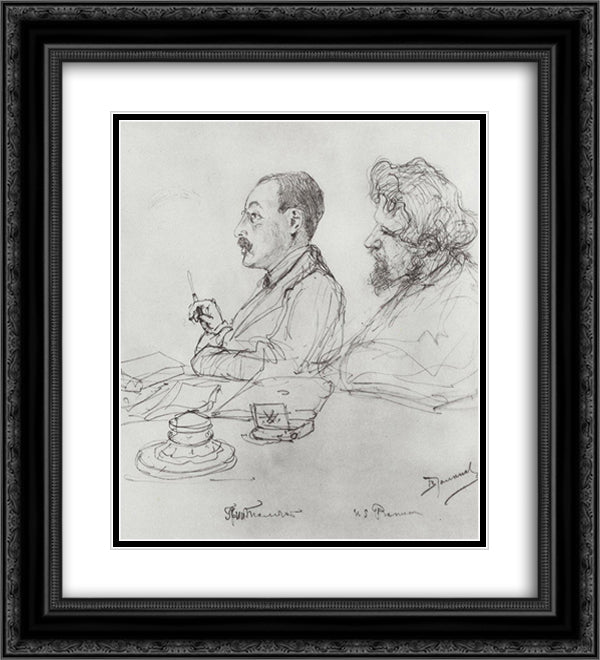 Tolstoi and Repin at a meeting of the Academy of Arts 20x22 Black Ornate Wood Framed Art Print Poster with Double Matting by Polenov, Vasily