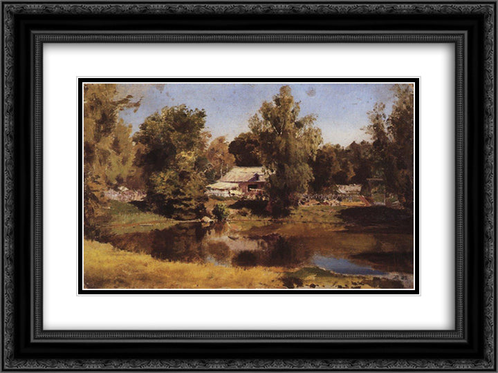 Upper pond in Abramtsevo 24x18 Black Ornate Wood Framed Art Print Poster with Double Matting by Polenov, Vasily
