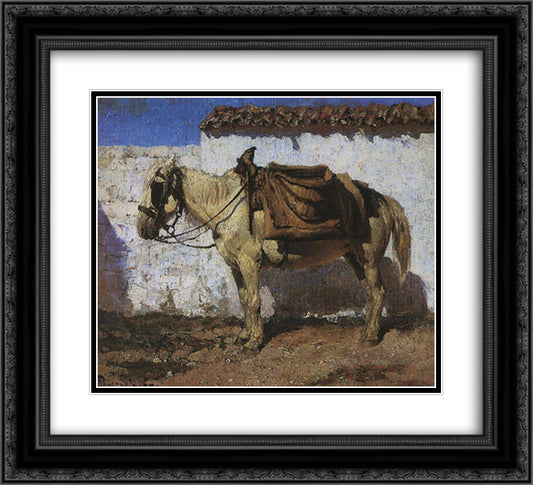 White Horse. Normandy. 22x20 Black Ornate Wood Framed Art Print Poster with Double Matting by Polenov, Vasily