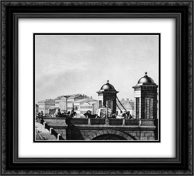 Anichkov bridge in St. Petersburg 22x20 Black Ornate Wood Framed Art Print Poster with Double Matting by Sadovnikov, Vasily