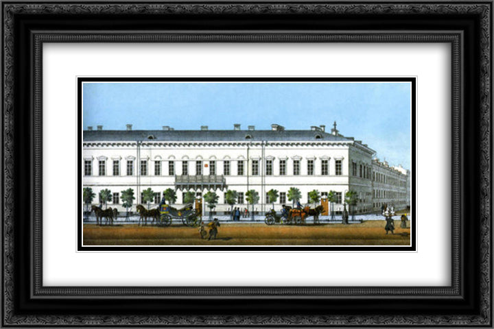 Demidov hotel. Fragment of Panorama of Nevsky Prospect 24x16 Black Ornate Wood Framed Art Print Poster with Double Matting by Sadovnikov, Vasily