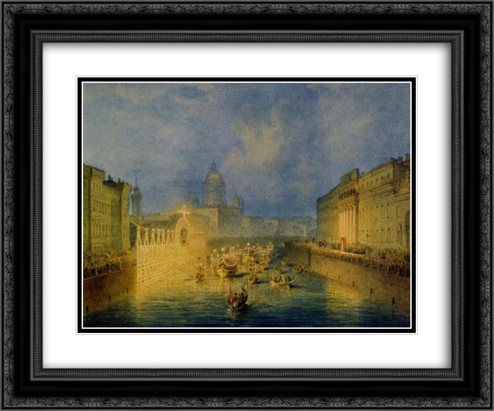 Illumination on the Moika Embankment in St. Petersburg 24x20 Black Ornate Wood Framed Art Print Poster with Double Matting by Sadovnikov, Vasily