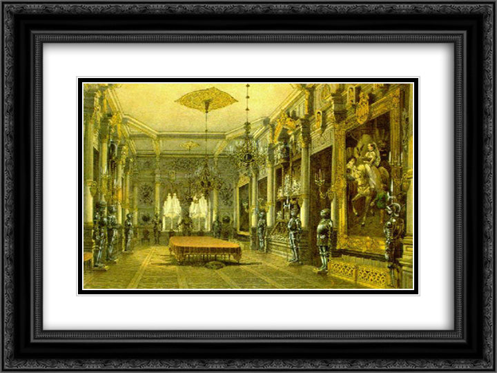 Knight's Hall in Verkiai Palace, Vilnius, Lithuania 24x18 Black Ornate Wood Framed Art Print Poster with Double Matting by Sadovnikov, Vasily