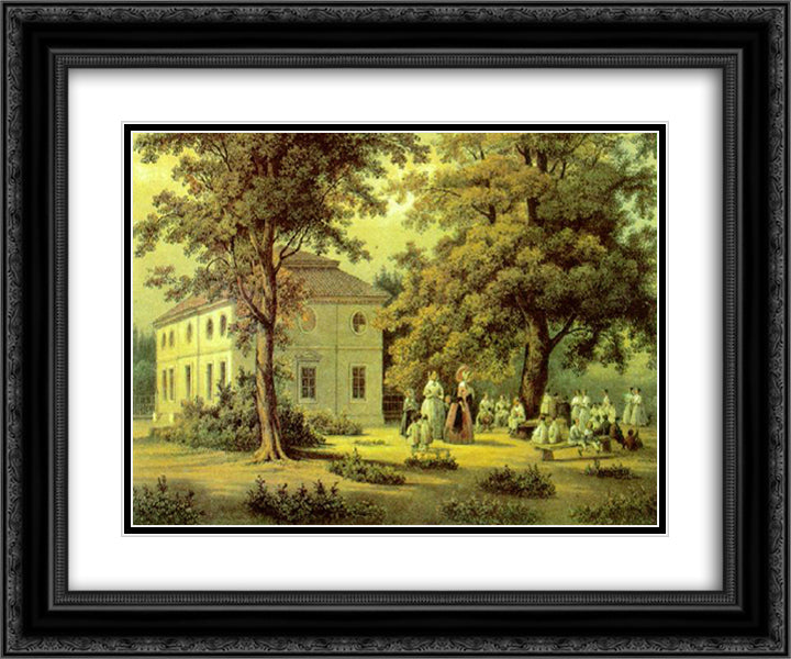 School for Peasants Children in Verkiai 24x20 Black Ornate Wood Framed Art Print Poster with Double Matting by Sadovnikov, Vasily
