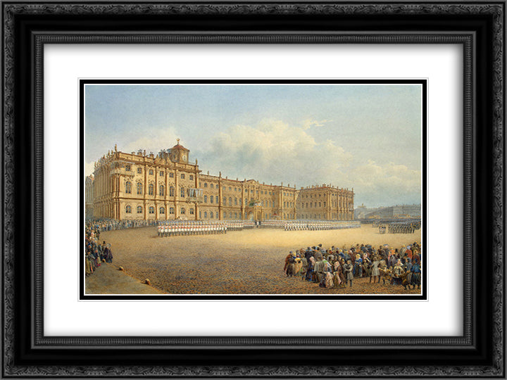 View of the Winter Palace from the Admiralty 24x18 Black Ornate Wood Framed Art Print Poster with Double Matting by Sadovnikov, Vasily