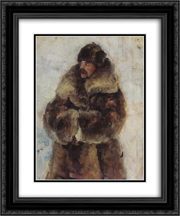 A. I. Surikov with fur coat. Study to Taking the snow town. 20x24 Black Ornate Wood Framed Art Print Poster with Double Matting by Surikov, Vasily