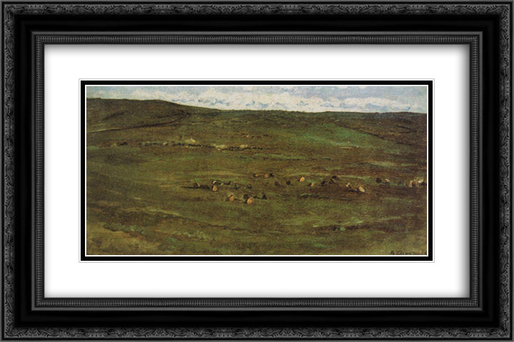 A herd of horses in Baraba steppes 24x16 Black Ornate Wood Framed Art Print Poster with Double Matting by Surikov, Vasily