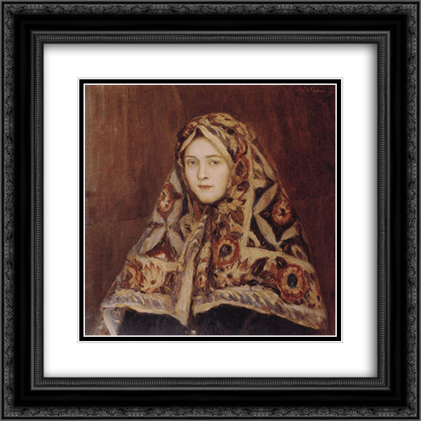 Anfisa 20x20 Black Ornate Wood Framed Art Print Poster with Double Matting by Surikov, Vasily