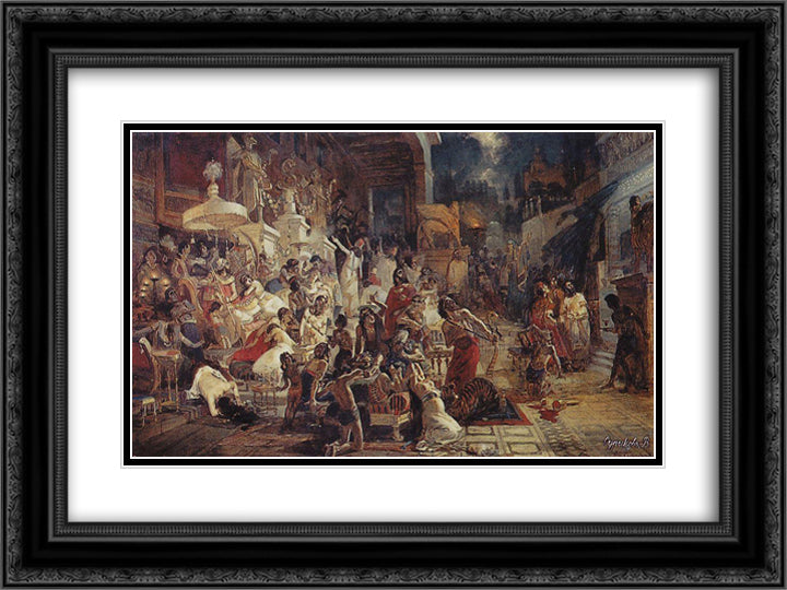 Belshazzar's Feast 24x18 Black Ornate Wood Framed Art Print Poster with Double Matting by Surikov, Vasily