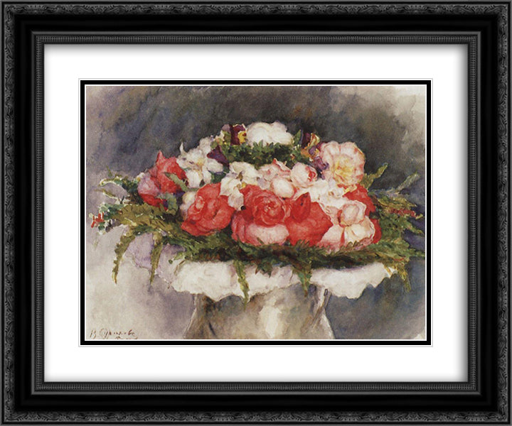 Bouquet 24x20 Black Ornate Wood Framed Art Print Poster with Double Matting by Surikov, Vasily