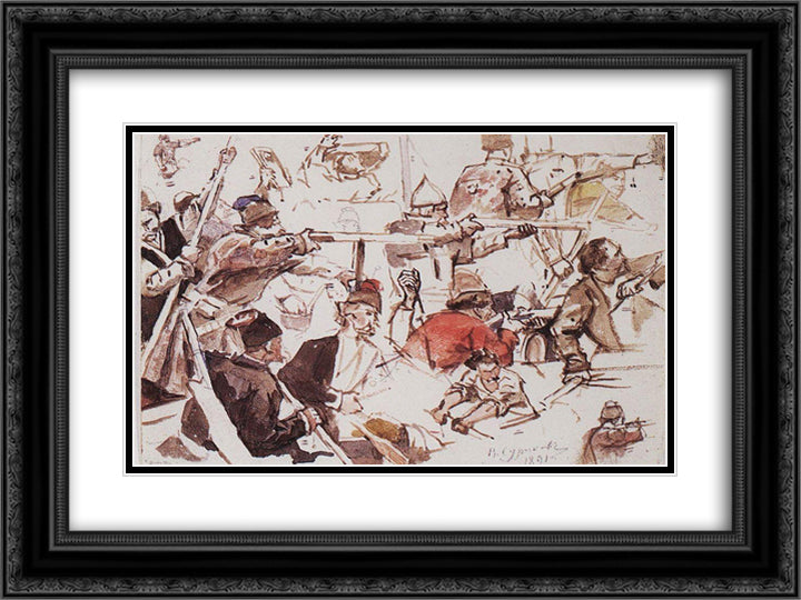 Cossacks 24x18 Black Ornate Wood Framed Art Print Poster with Double Matting by Surikov, Vasily