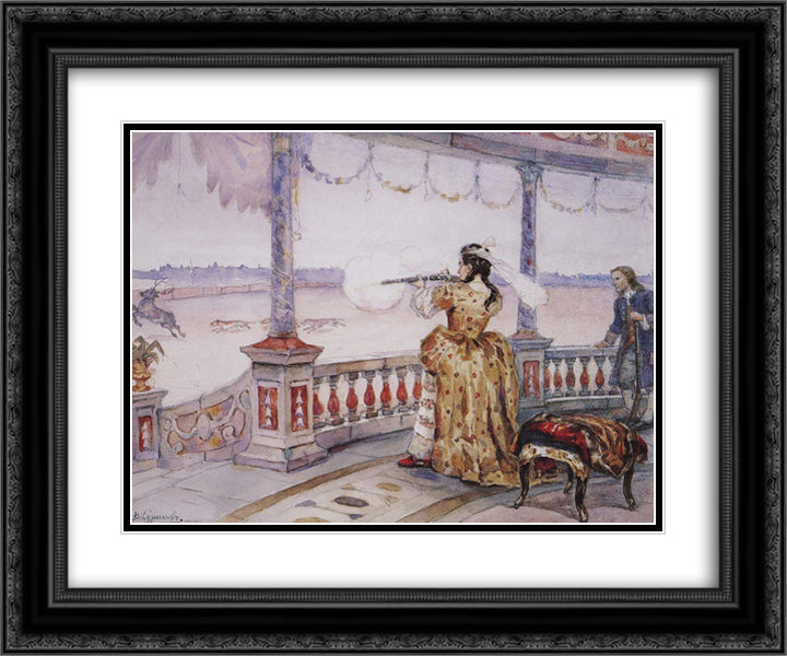 Empress Anna Ioannovna in Peterhof Temple shoots deer 24x20 Black Ornate Wood Framed Art Print Poster with Double Matting by Surikov, Vasily