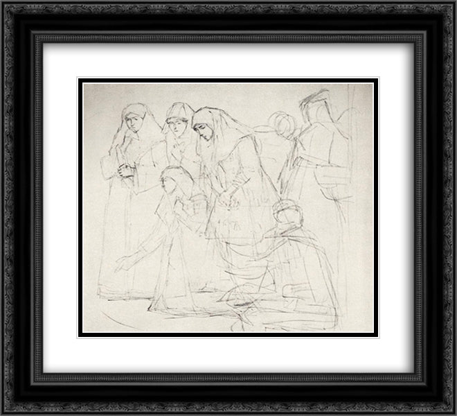 Female figures, wanderer, whacky (Study to Boyarynya Morozova) 22x20 Black Ornate Wood Framed Art Print Poster with Double Matting by Surikov, Vasily