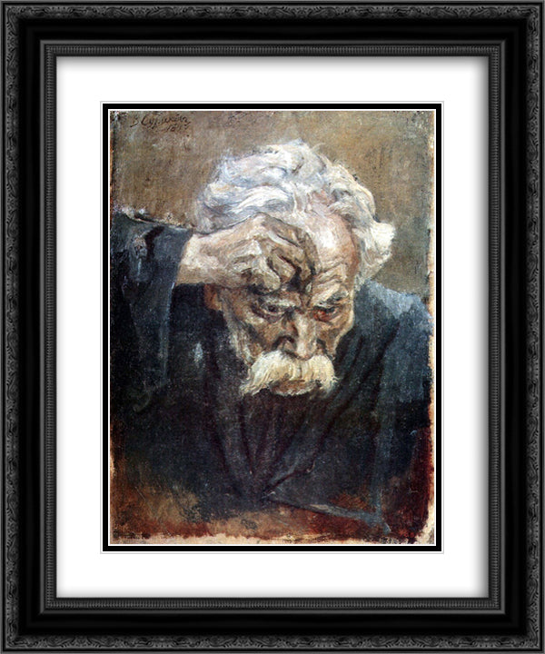 Head of baptized soldier 20x24 Black Ornate Wood Framed Art Print Poster with Double Matting by Surikov, Vasily
