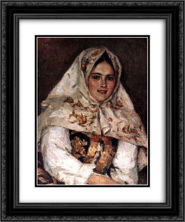 Siberian Beauty. Portrait of E. A. Rachkovsky. 20x24 Black Ornate Wood Framed Art Print Poster with Double Matting by Surikov, Vasily