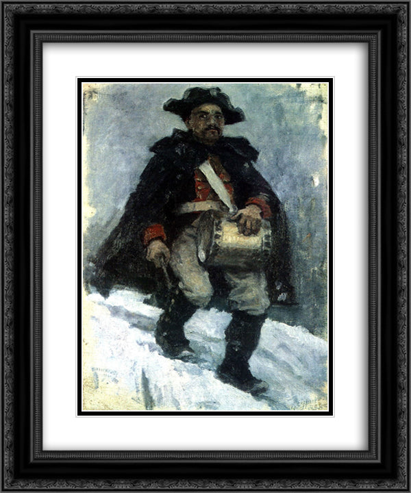 Soldier with drum 20x24 Black Ornate Wood Framed Art Print Poster with Double Matting by Surikov, Vasily