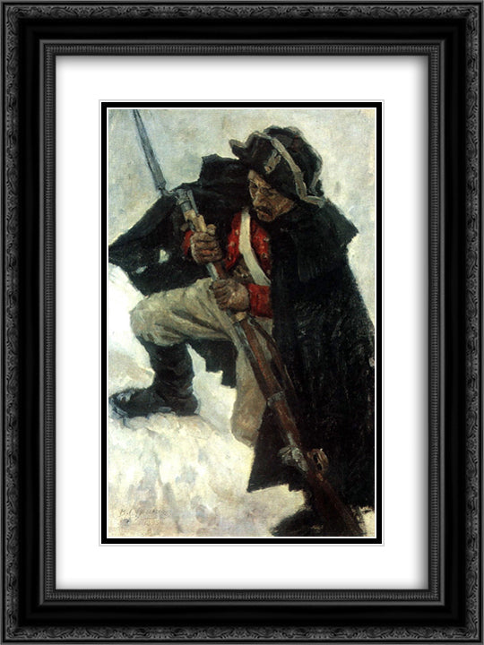 Soldier with gun 18x24 Black Ornate Wood Framed Art Print Poster with Double Matting by Surikov, Vasily
