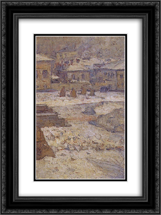 Square in front of the Museum of Fine Arts in Moscow 18x24 Black Ornate Wood Framed Art Print Poster with Double Matting by Surikov, Vasily
