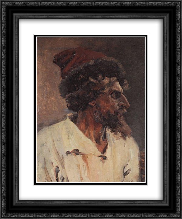 Strelets with cap 20x24 Black Ornate Wood Framed Art Print Poster with Double Matting by Surikov, Vasily