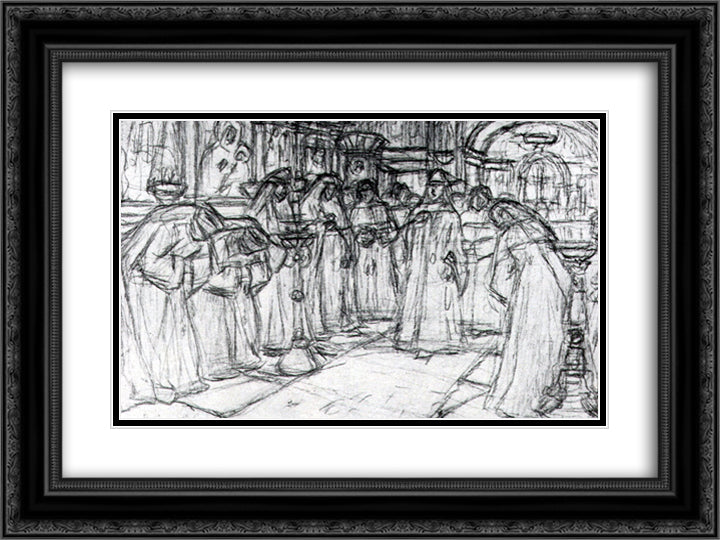 Study to Tsarevna's visit of nunnery 24x18 Black Ornate Wood Framed Art Print Poster with Double Matting by Surikov, Vasily