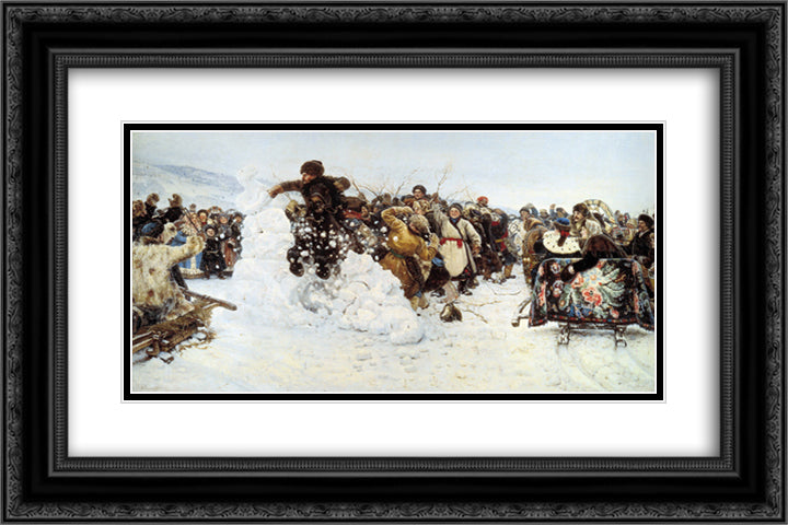 Taking a snowy town 24x16 Black Ornate Wood Framed Art Print Poster with Double Matting by Surikov, Vasily