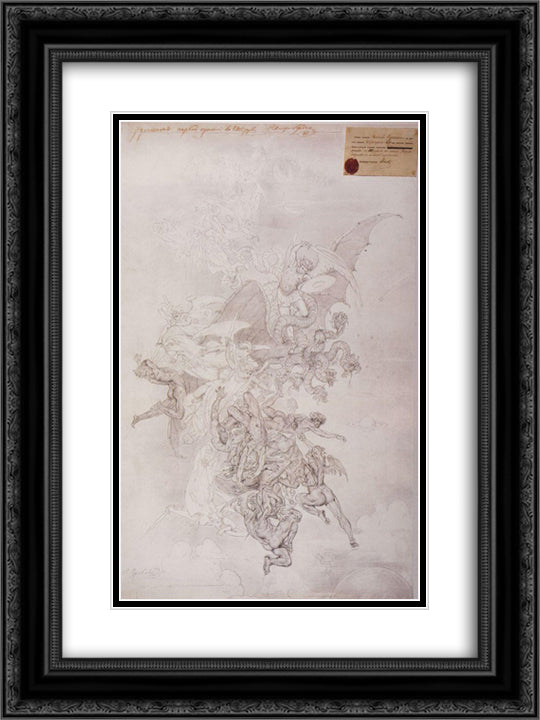 The fight of good spirits against evil spirits 18x24 Black Ornate Wood Framed Art Print Poster with Double Matting by Surikov, Vasily