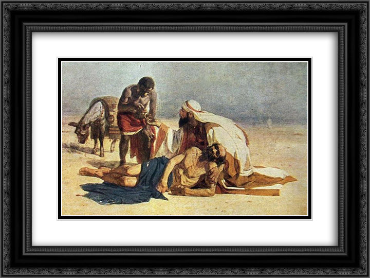 The Good Samaritan 24x18 Black Ornate Wood Framed Art Print Poster with Double Matting by Surikov, Vasily