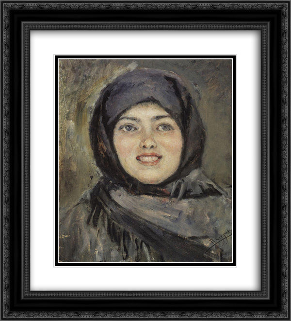 The head of laughting girl 20x22 Black Ornate Wood Framed Art Print Poster with Double Matting by Surikov, Vasily