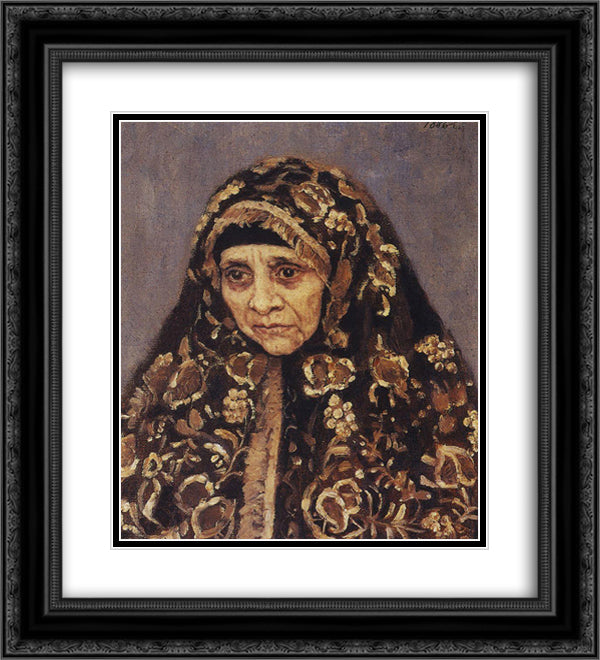 The old woman with a patterned headscarf 20x22 Black Ornate Wood Framed Art Print Poster with Double Matting by Surikov, Vasily