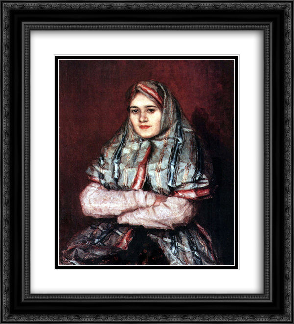 Townswoman. Portrait of Alexandra I. Yemelyanova nee Schrader 20x22 Black Ornate Wood Framed Art Print Poster with Double Matting by Surikov, Vasily