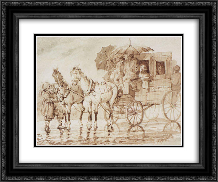Under the rain by the coach to Black River 24x20 Black Ornate Wood Framed Art Print Poster with Double Matting by Surikov, Vasily