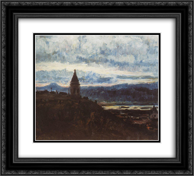 View of Krasnoyarsk 22x20 Black Ornate Wood Framed Art Print Poster with Double Matting by Surikov, Vasily