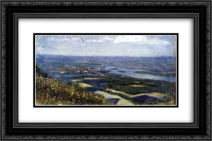 View of Krasnoyarsk from knoll 24x16 Black Ornate Wood Framed Art Print Poster with Double Matting by Surikov, Vasily