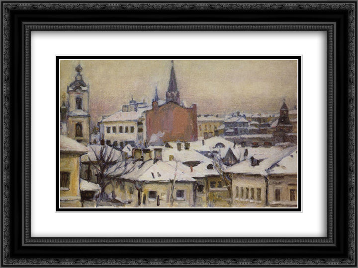 View of Kremlin 24x18 Black Ornate Wood Framed Art Print Poster with Double Matting by Surikov, Vasily