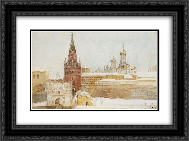 View of Kremlin at winter 24x18 Black Ornate Wood Framed Art Print Poster with Double Matting by Surikov, Vasily