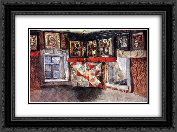 Village altapiece 24x18 Black Ornate Wood Framed Art Print Poster with Double Matting by Surikov, Vasily