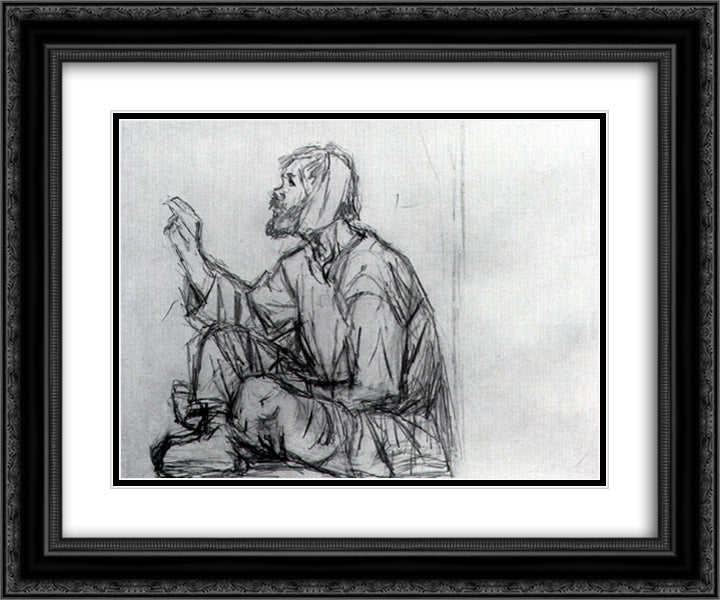 Whacky, seated on the ground (Study to Boyarynya Morozova) 24x20 Black Ornate Wood Framed Art Print Poster with Double Matting by Surikov, Vasily